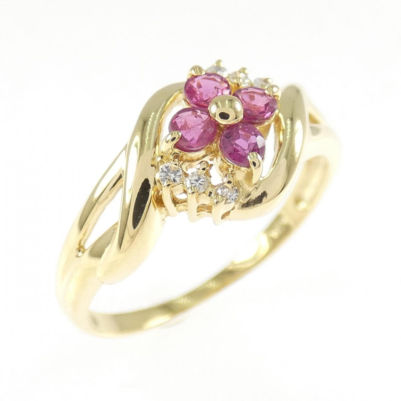 K18YG フラワー ルビー リング