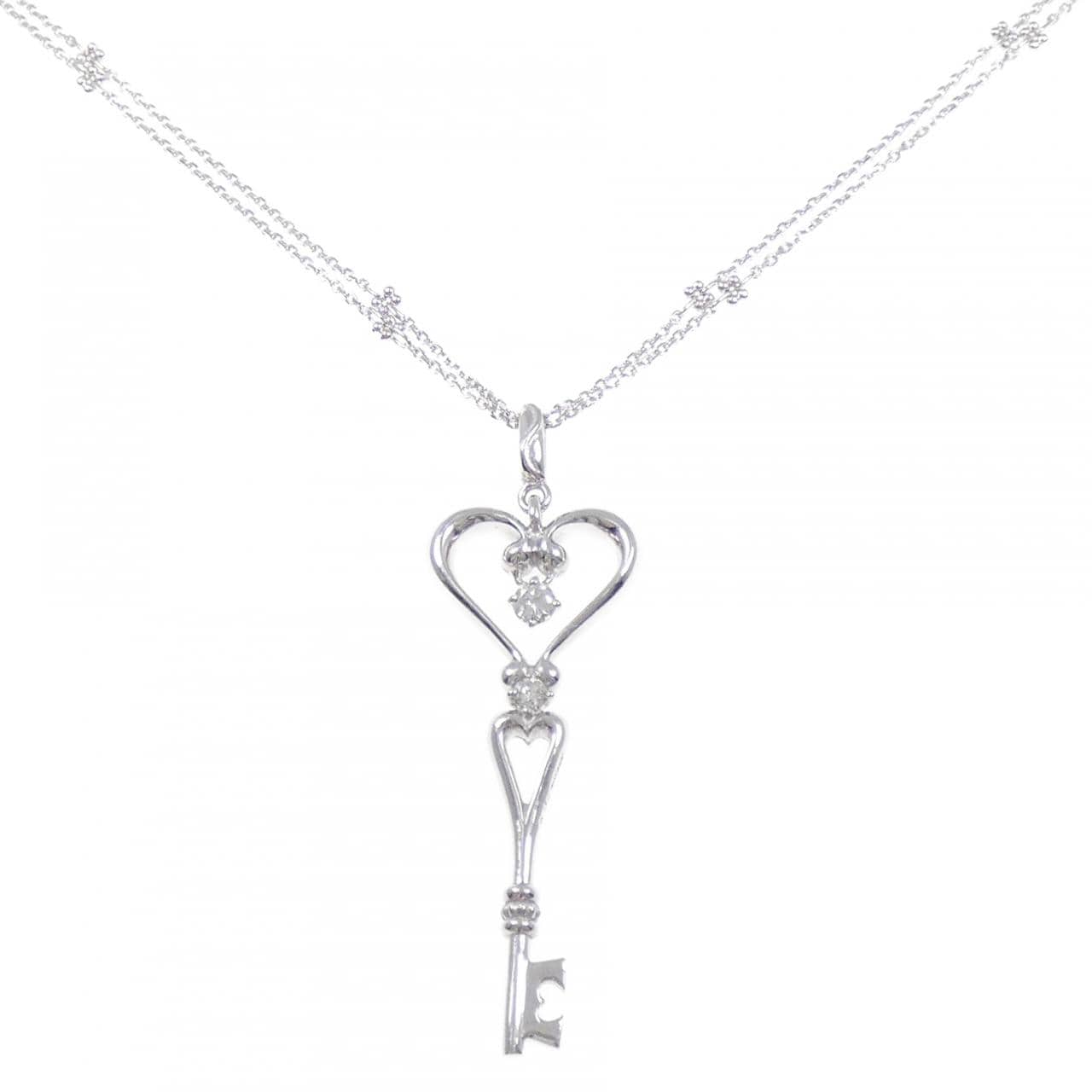 K18WG キー×ハート ダイヤモンド ネックレス 0.15CT