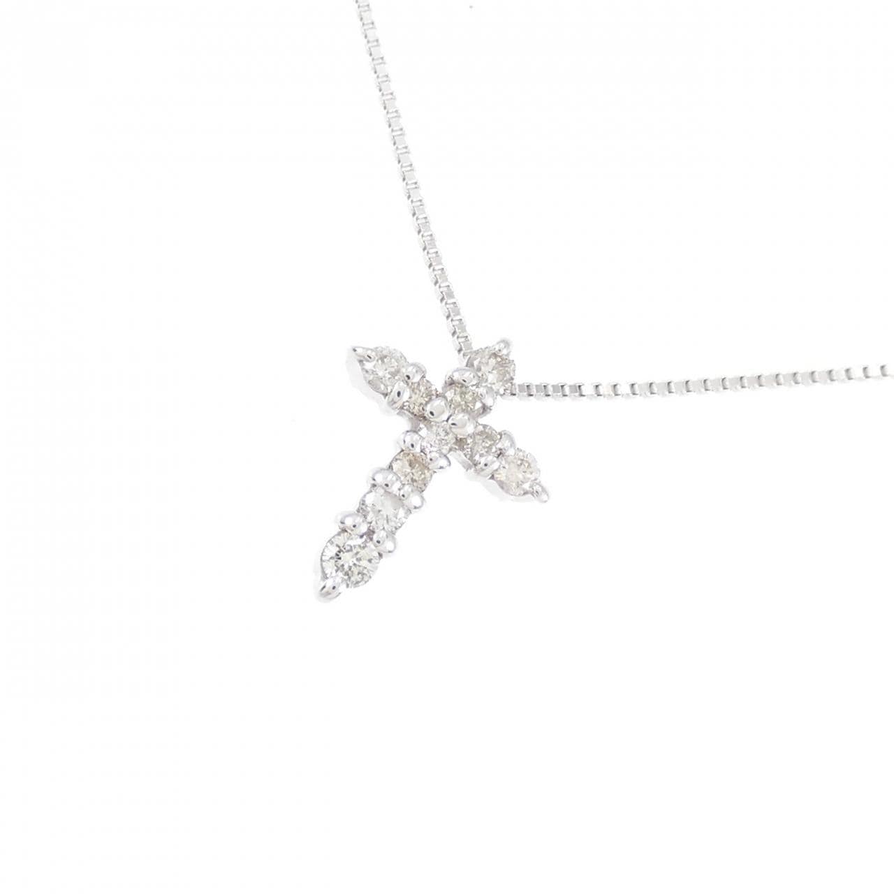 K18WG クロス ダイヤモンド ネックレス 0.16CT
