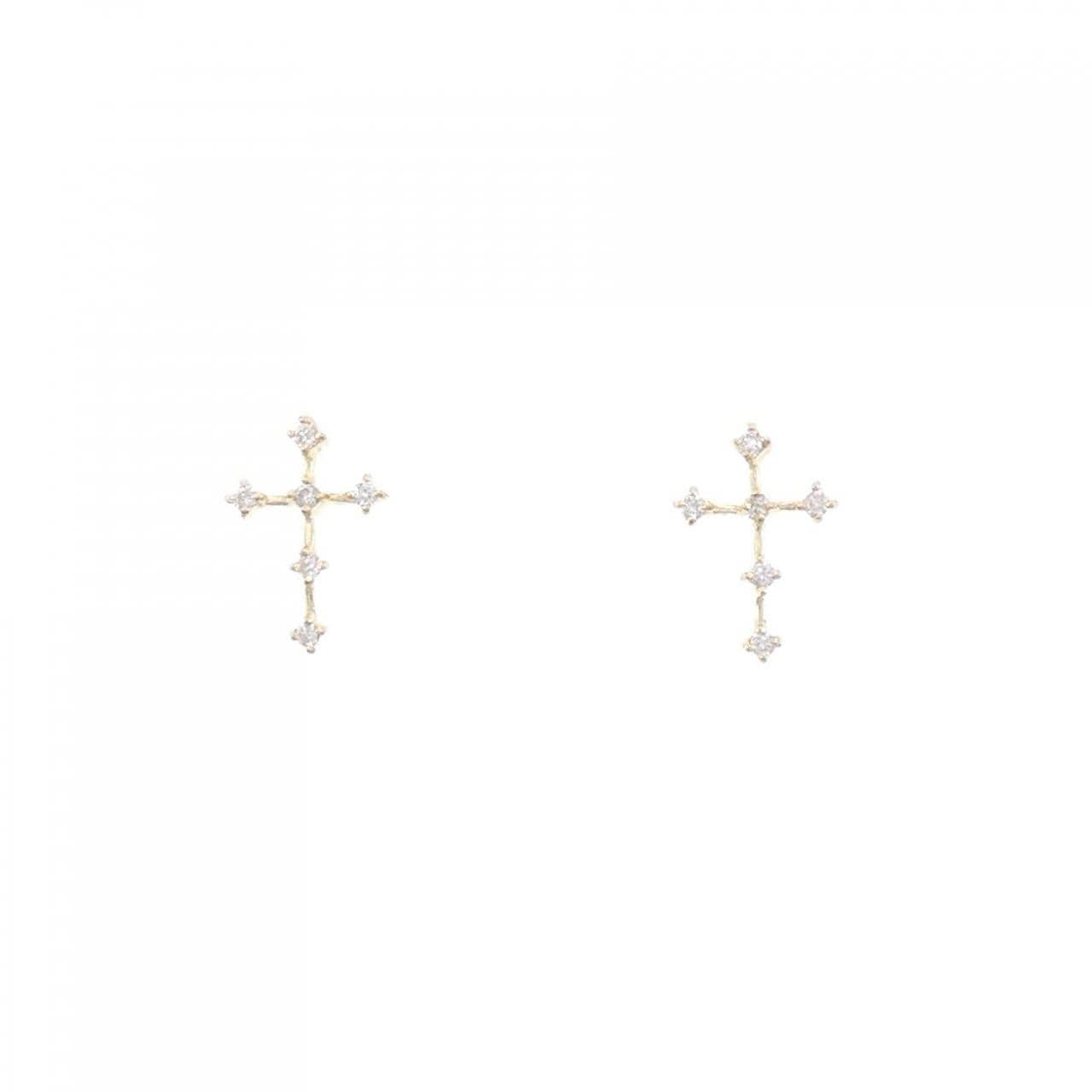 [BRAND NEW] K18YG cross Diamond earrings 0.10CT