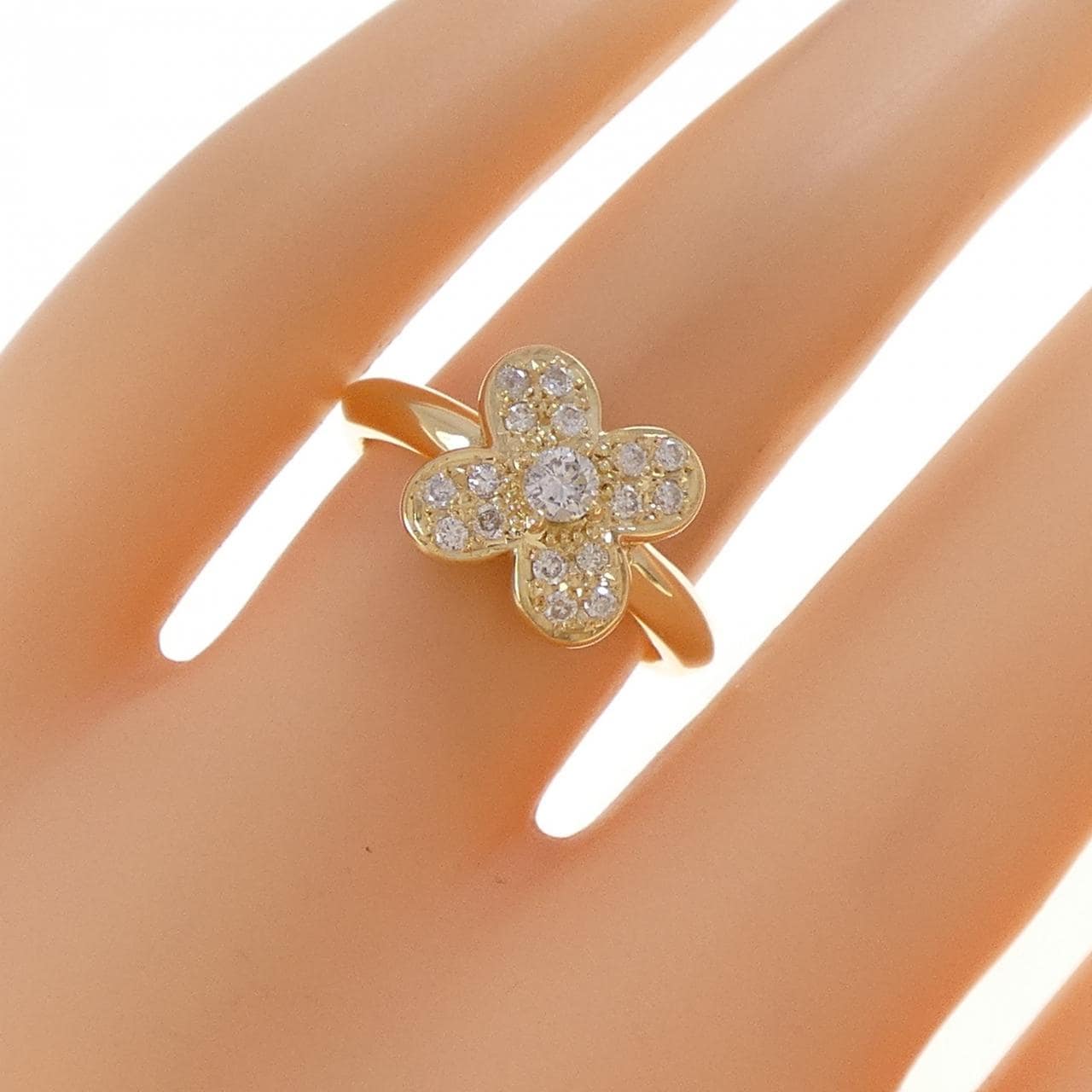 K18YG フラワー ダイヤモンド リング 0.11CT