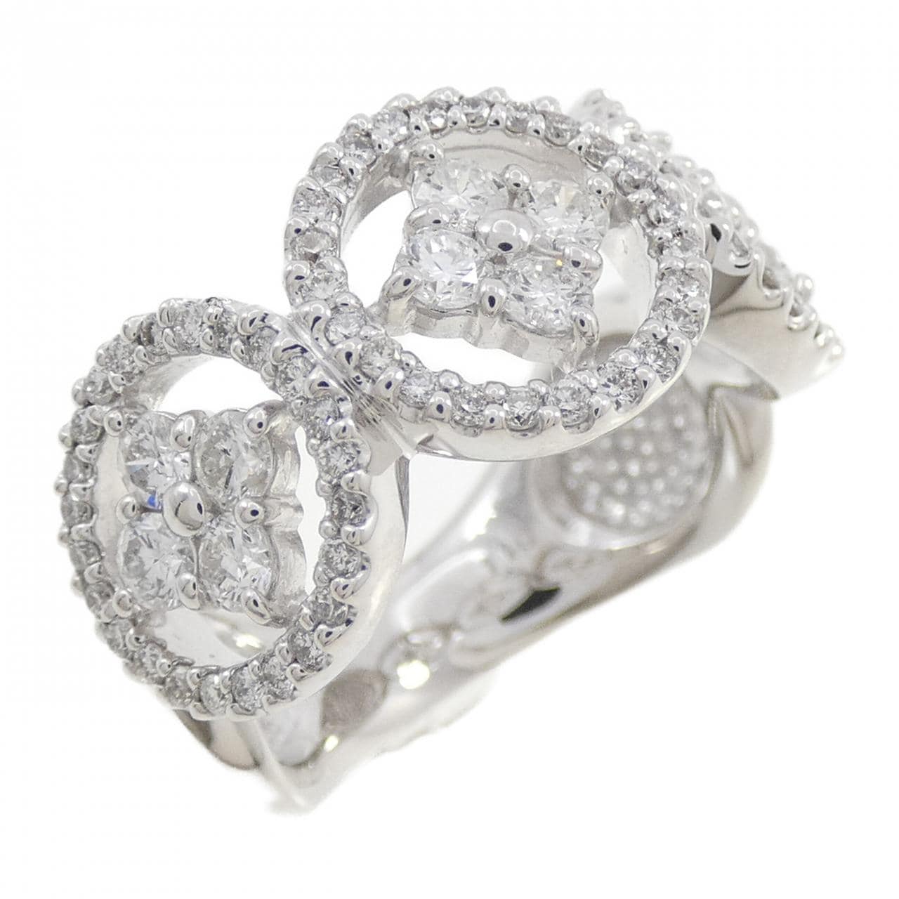 K18WG フラワー ダイヤモンド リング 1.10CT
