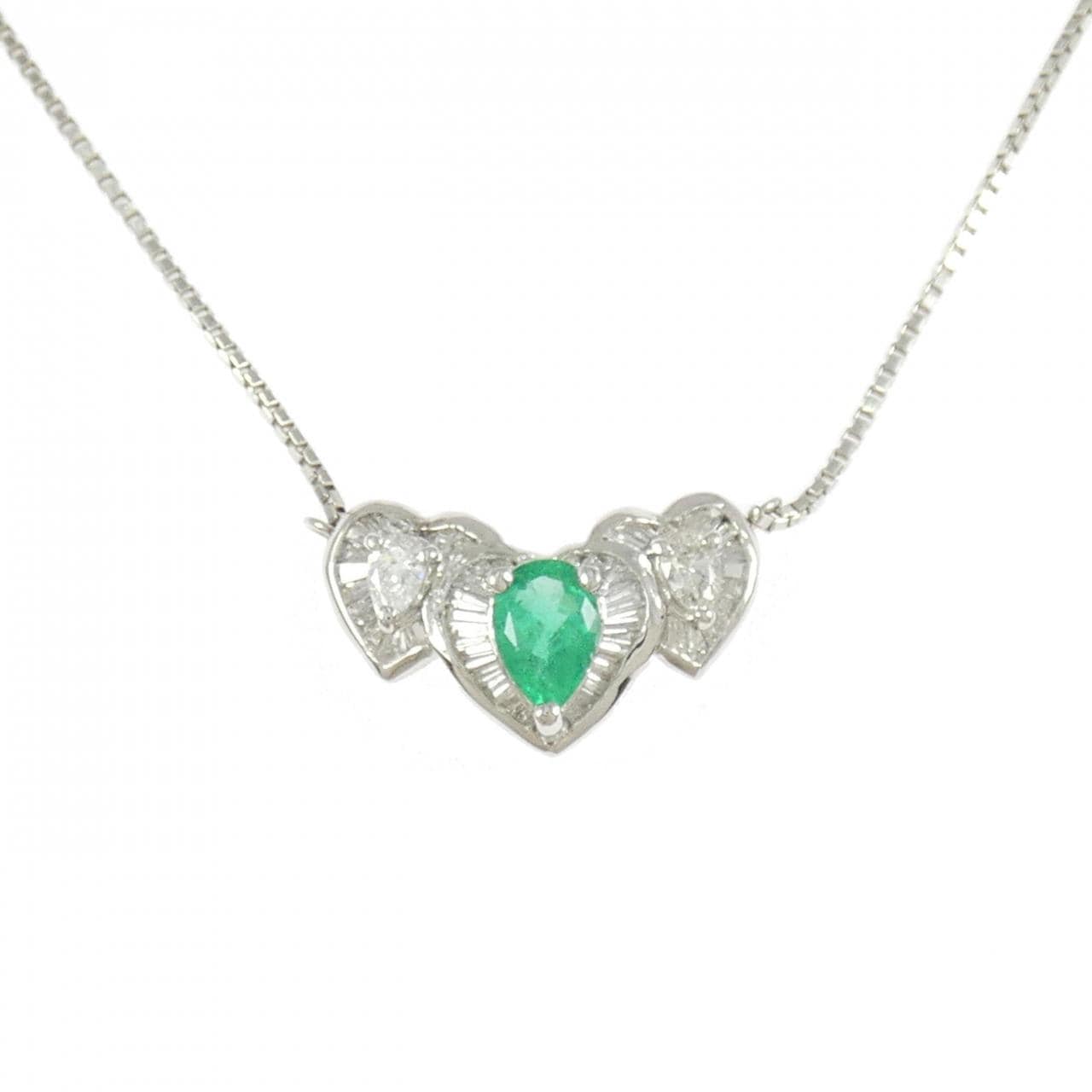 PT900/PT850 ハート エメラルド ネックレス 0.51CT