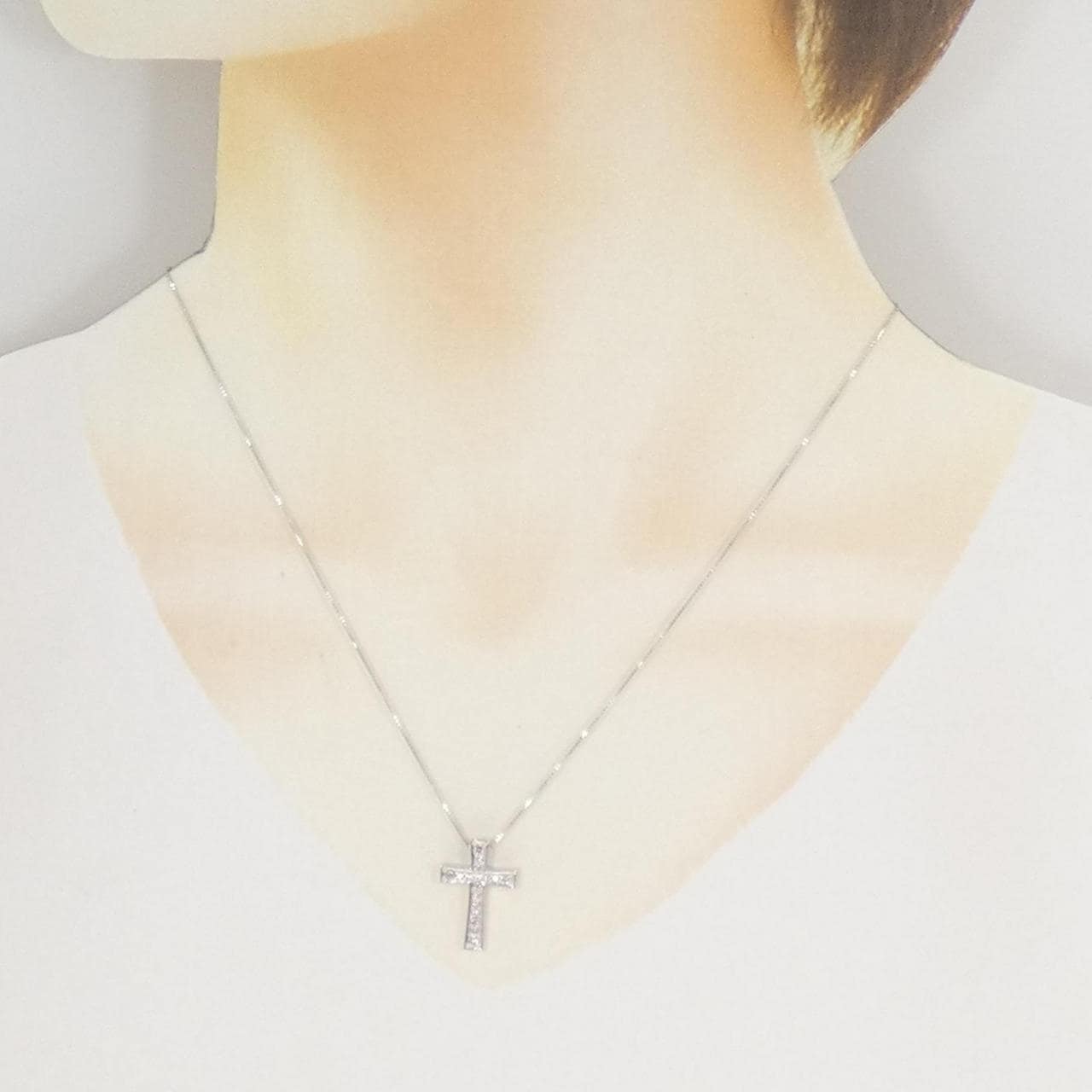 K18WG クロス ピンクダイヤモンド ネックレス 0.21CT