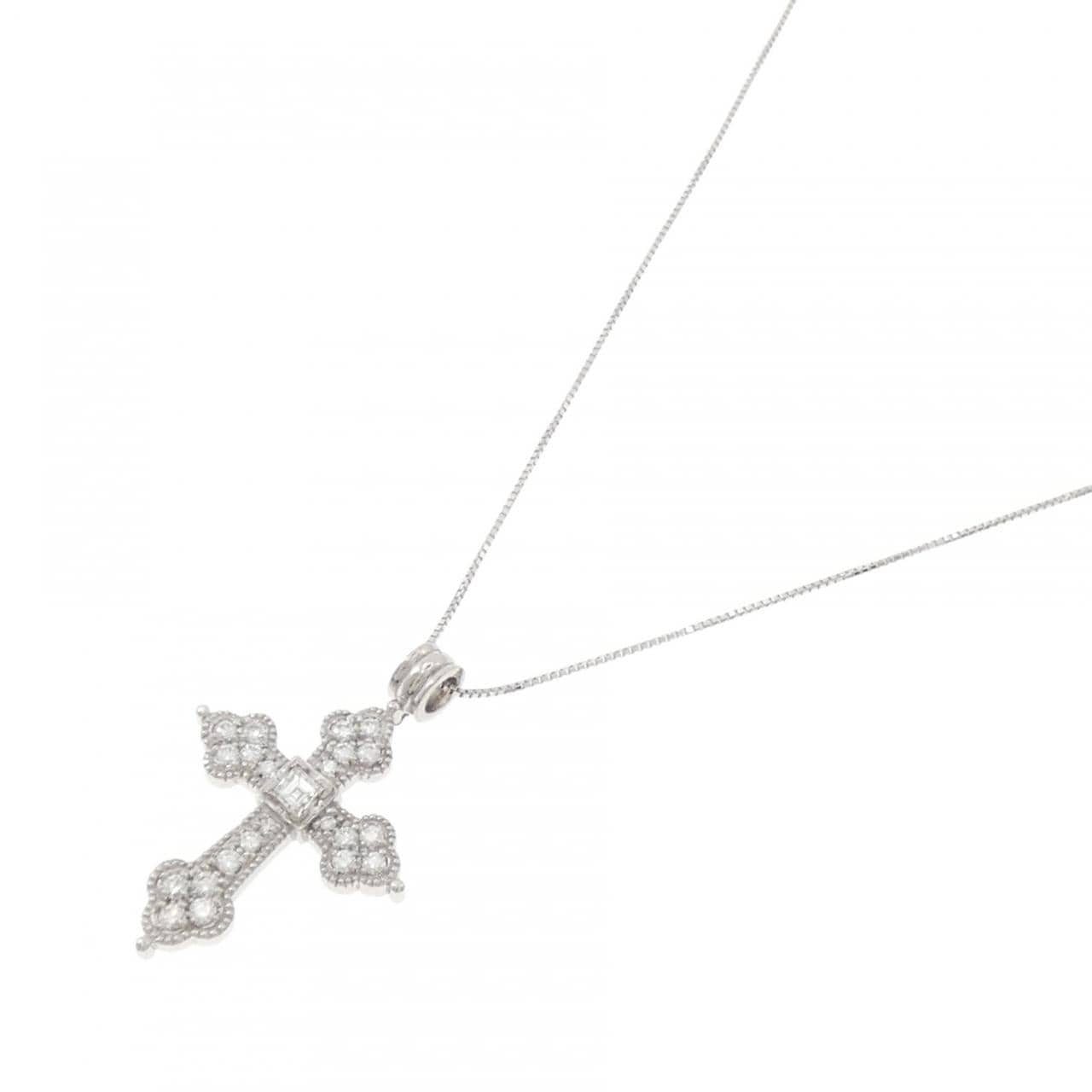 K18WG クロス ダイヤモンド ネックレス 0.15CT