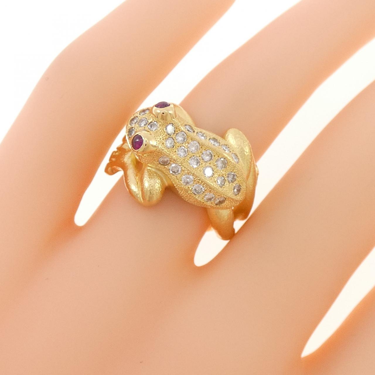 K18YG フロッグ ルビー リング 0.10CT