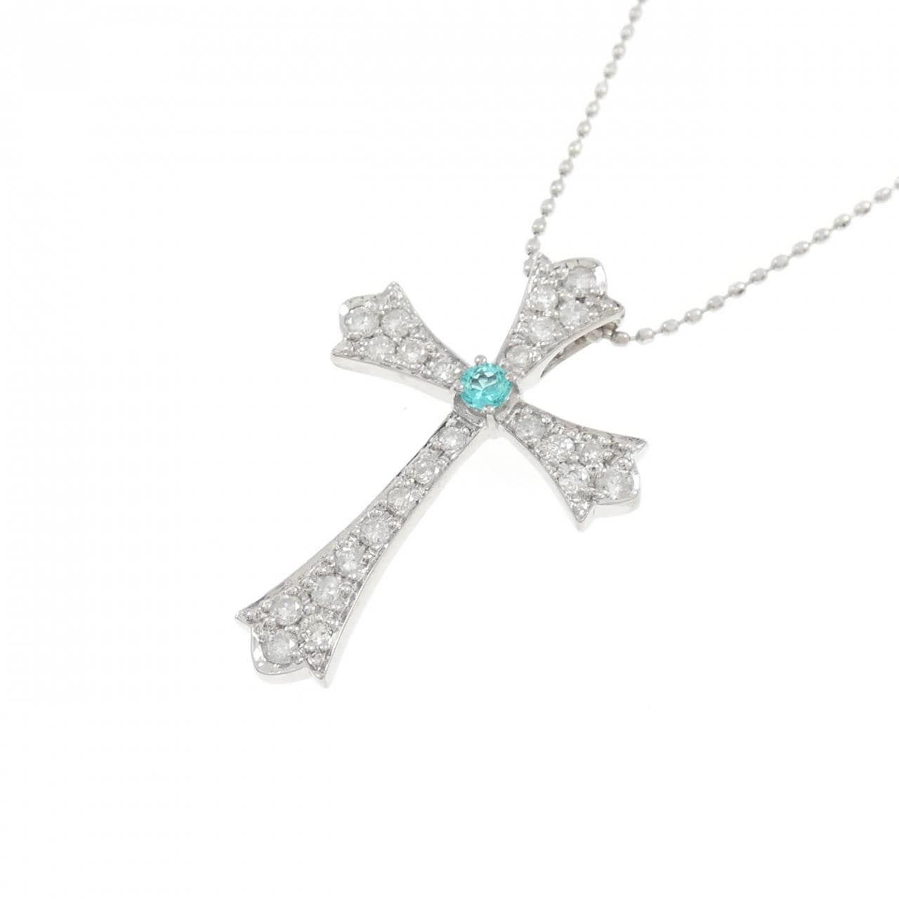 K18WG Cross Paraiba Tourmaline Necklace 0.06CT