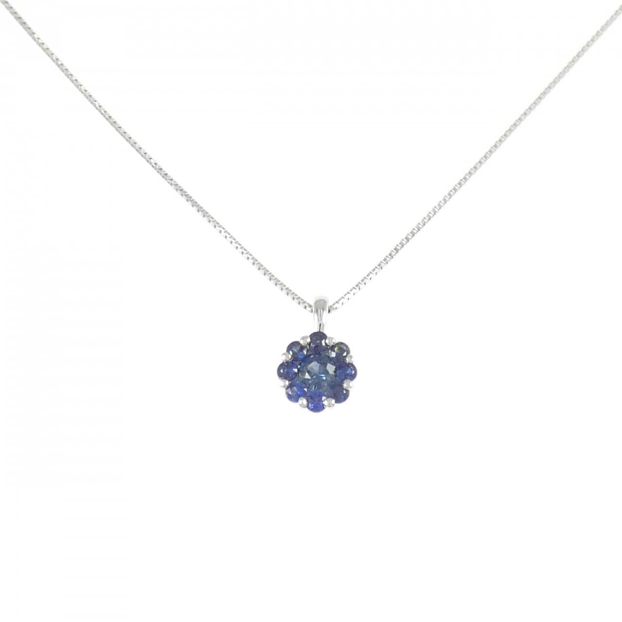 K18WG フラワー サファイヤ ネックレス 0.25CT