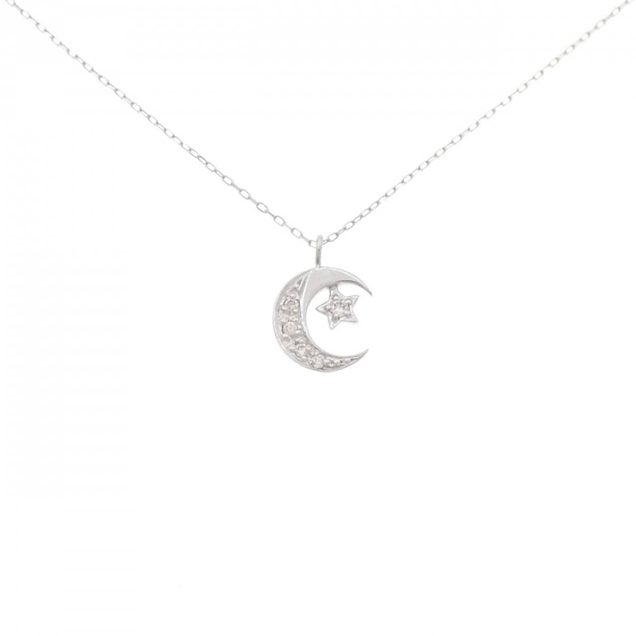 [BRAND NEW] PT900 Moon x Star Diamond Necklace 0.08CT