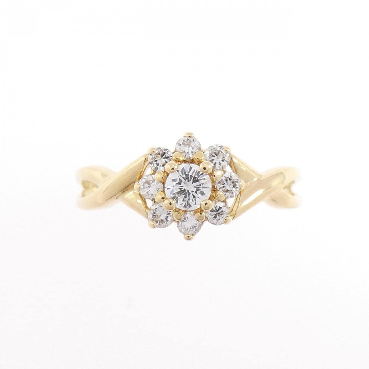 18KTYG フラワー ダイヤモンド リング 0.12CT