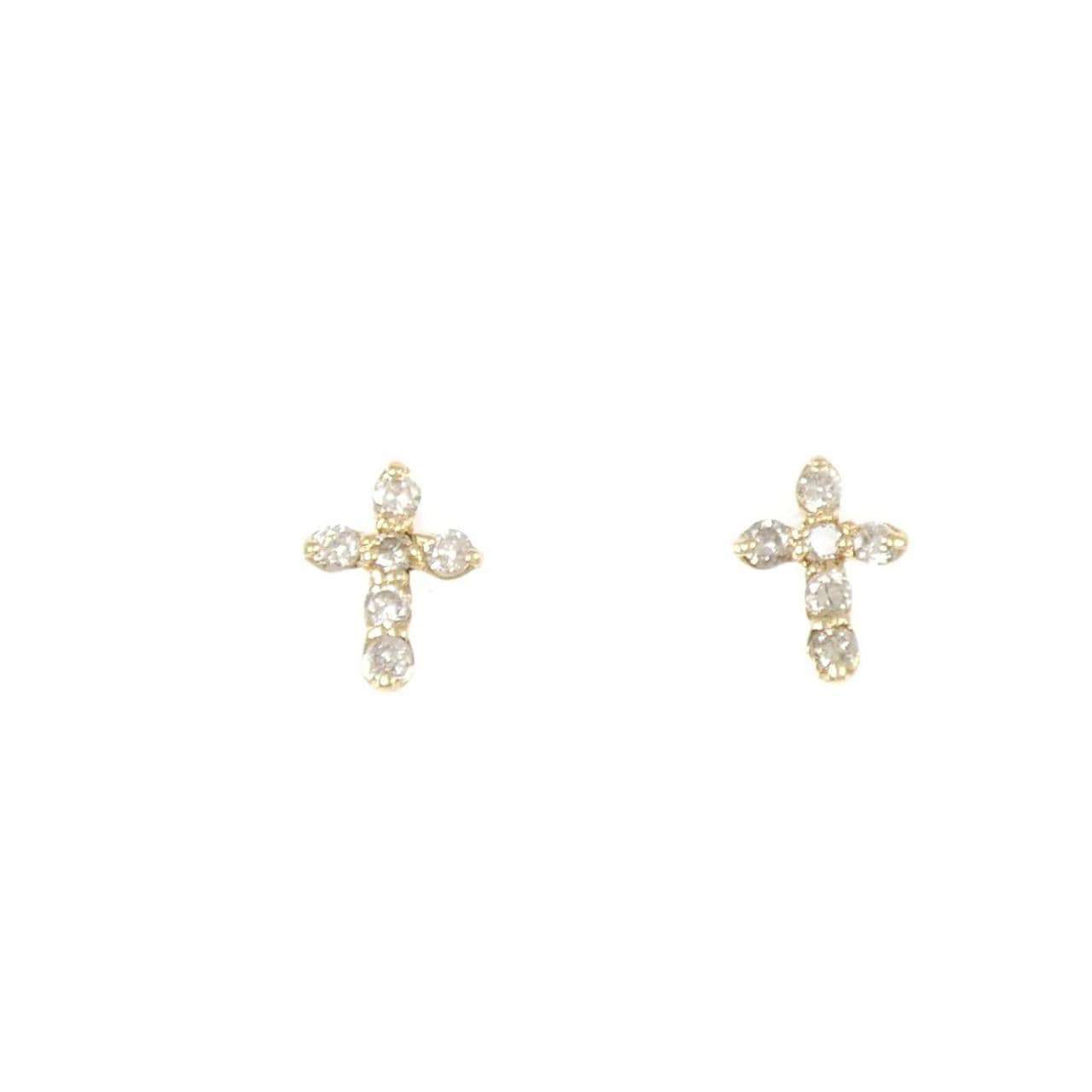 K18YG クロス ダイヤモンド ピアス 0.2CT