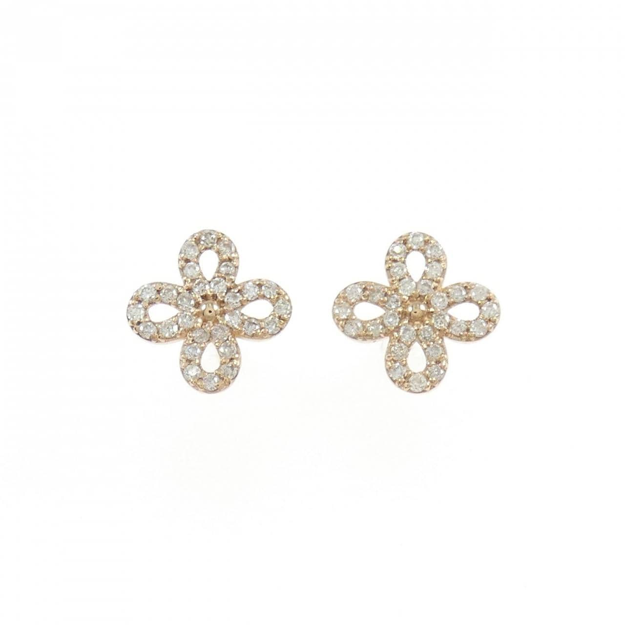 K18PG フラワー ダイヤモンド ピアス 0.16CT