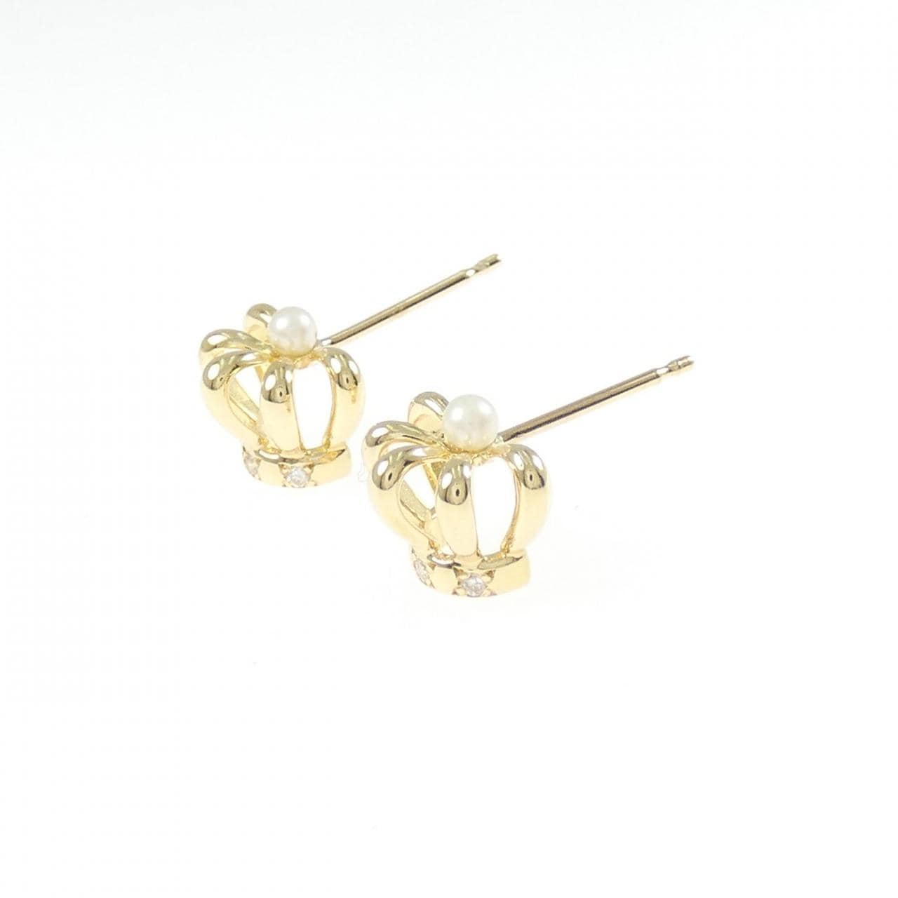 K18YG クラウン アコヤパール ピアス