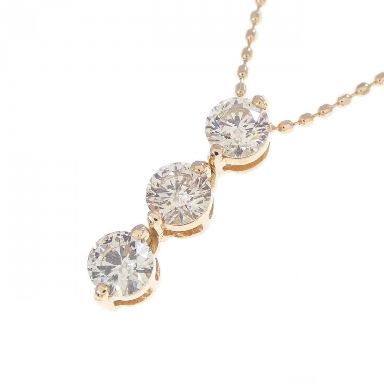 K14PG スリーストーン ダイヤモンド ネックレス 0.50CT