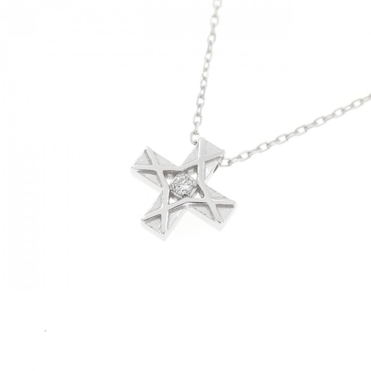 K18WG クロス ダイヤモンド ネックレス 0.014CT