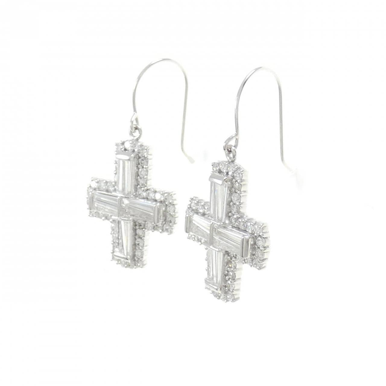 K18WG Cross Diamond Earrings 1.78CT