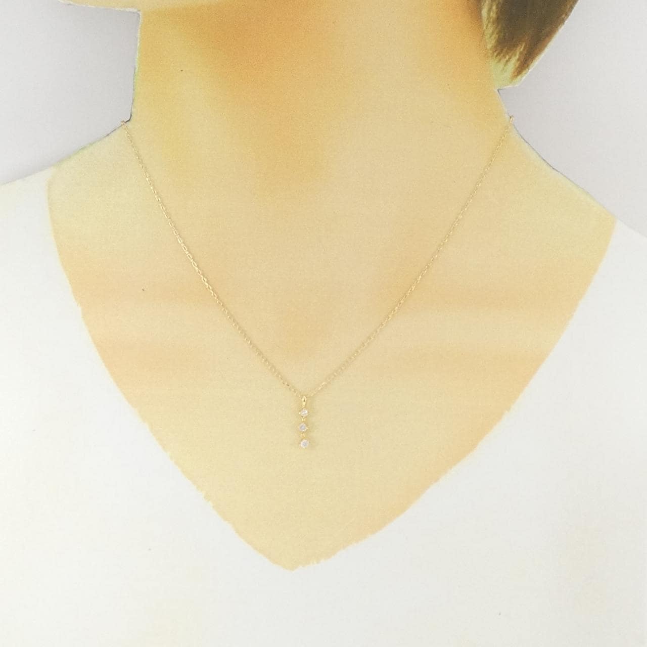 K18YG スリーストーン ダイヤモンド ネックレス 0.13CT