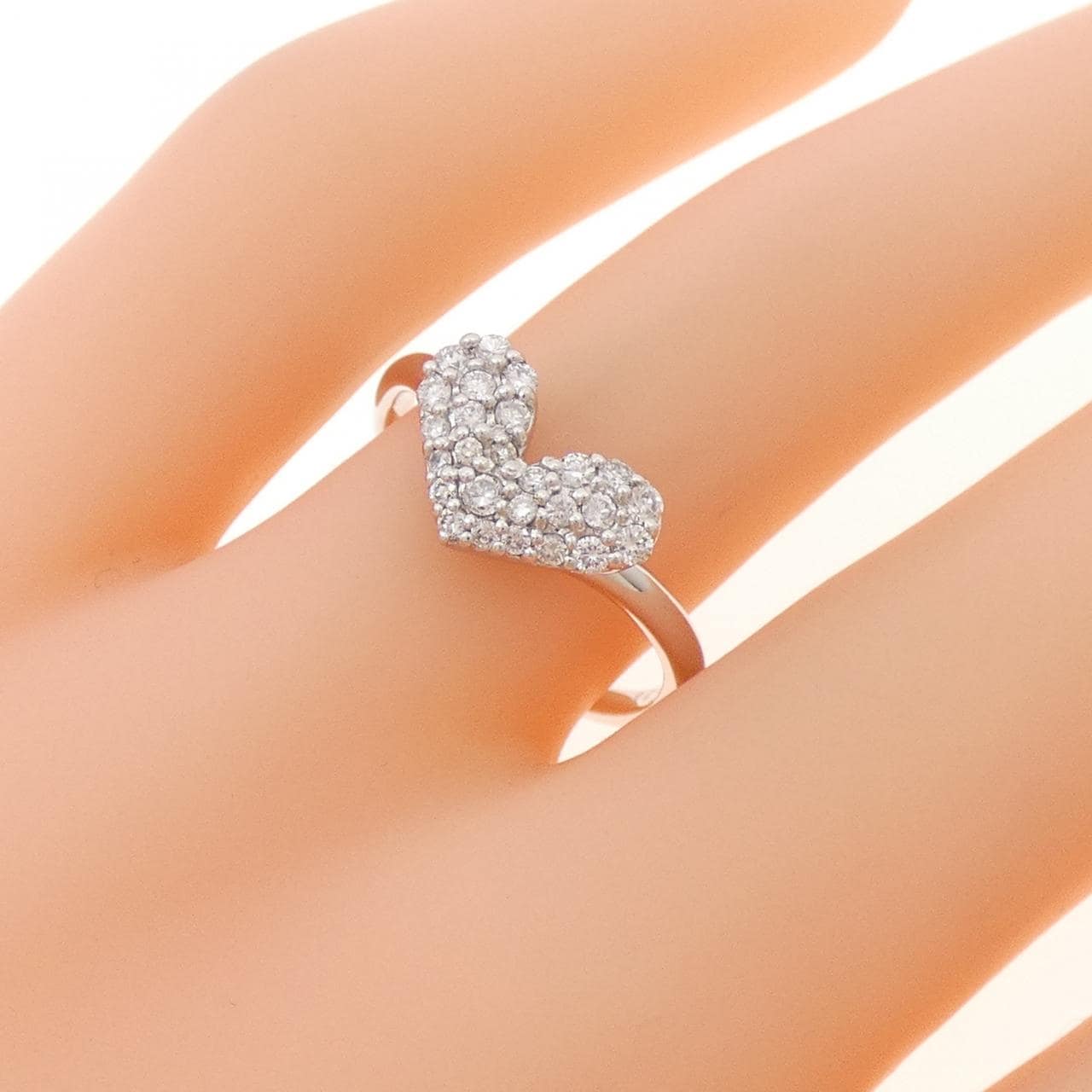 K18WG ハート パヴェ ダイヤモンド リング 0.28CT