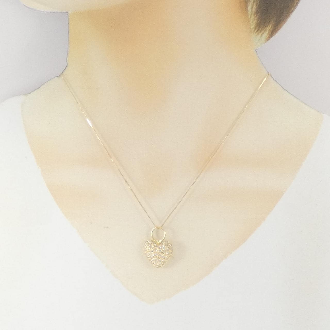 K18YG ハート パヴェ ダイヤモンド ネックレス 0.70CT