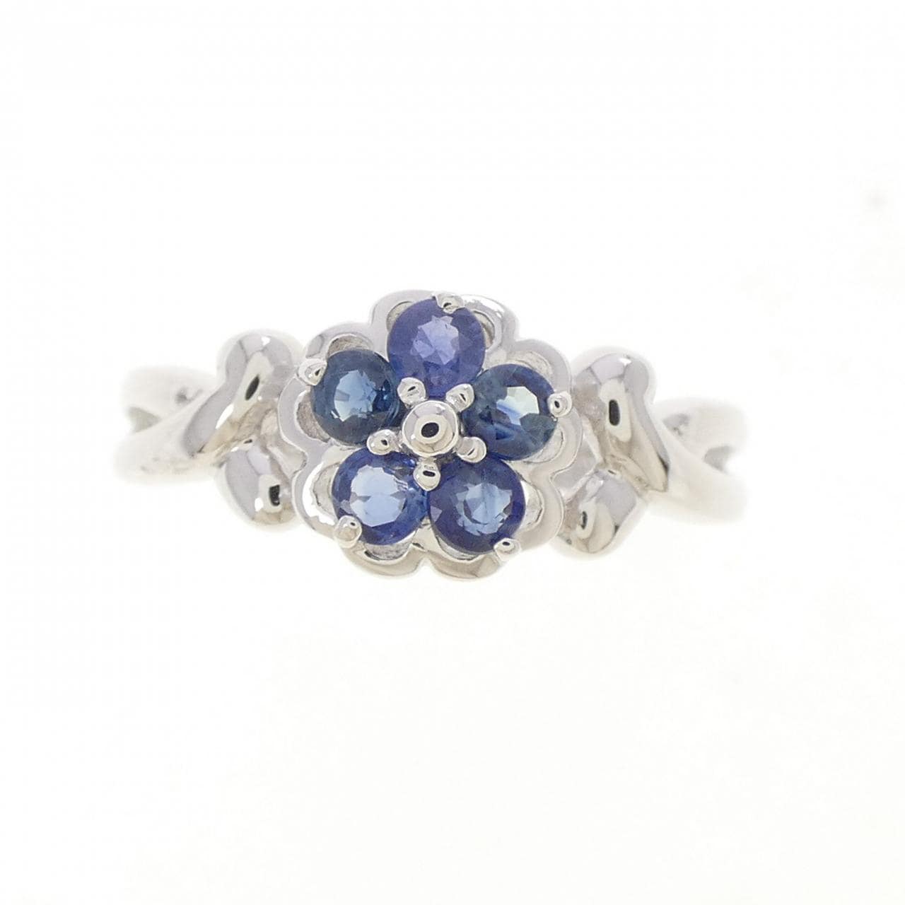 K18WG フラワー サファイヤ リング 0.45CT