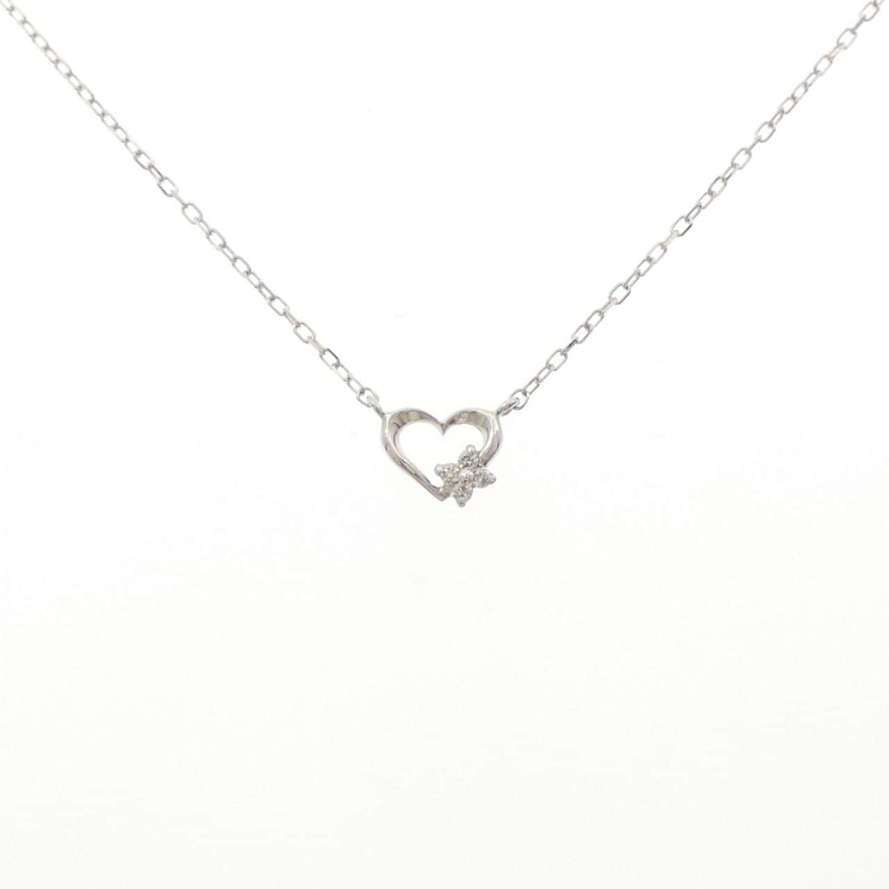 K10WG ハート×フラワー ダイヤモンド ネックレス 0.02CT