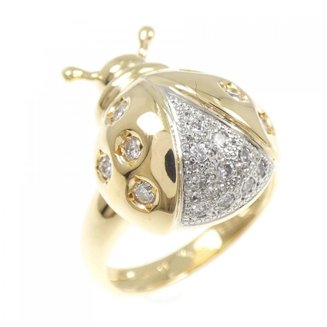 K18YG/PT900 テントウムシ ダイヤモンド リング 0.30CT
