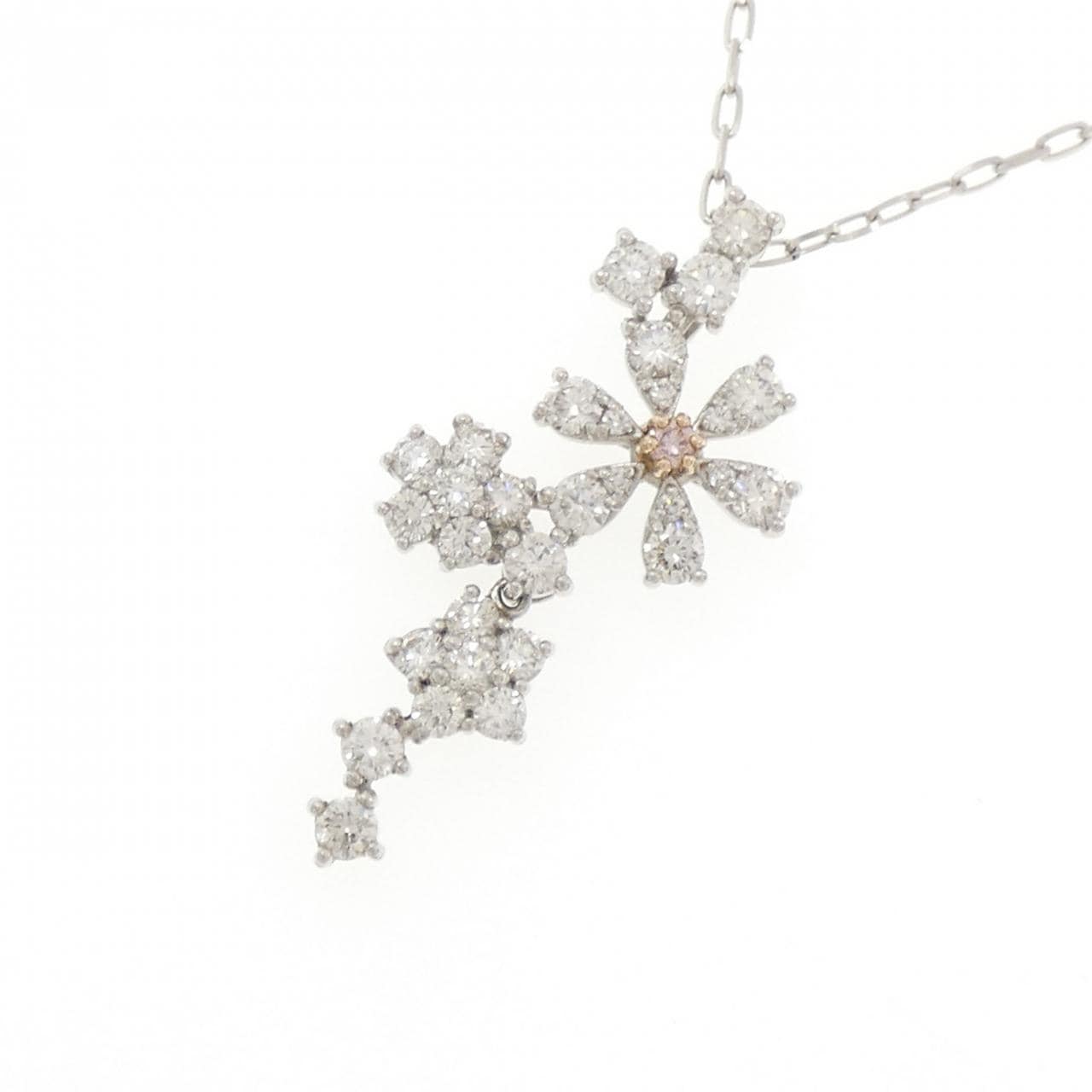 K18PG/PT950/PT850 フラワー ピンクダイヤモンド ネックレス 0.031CT