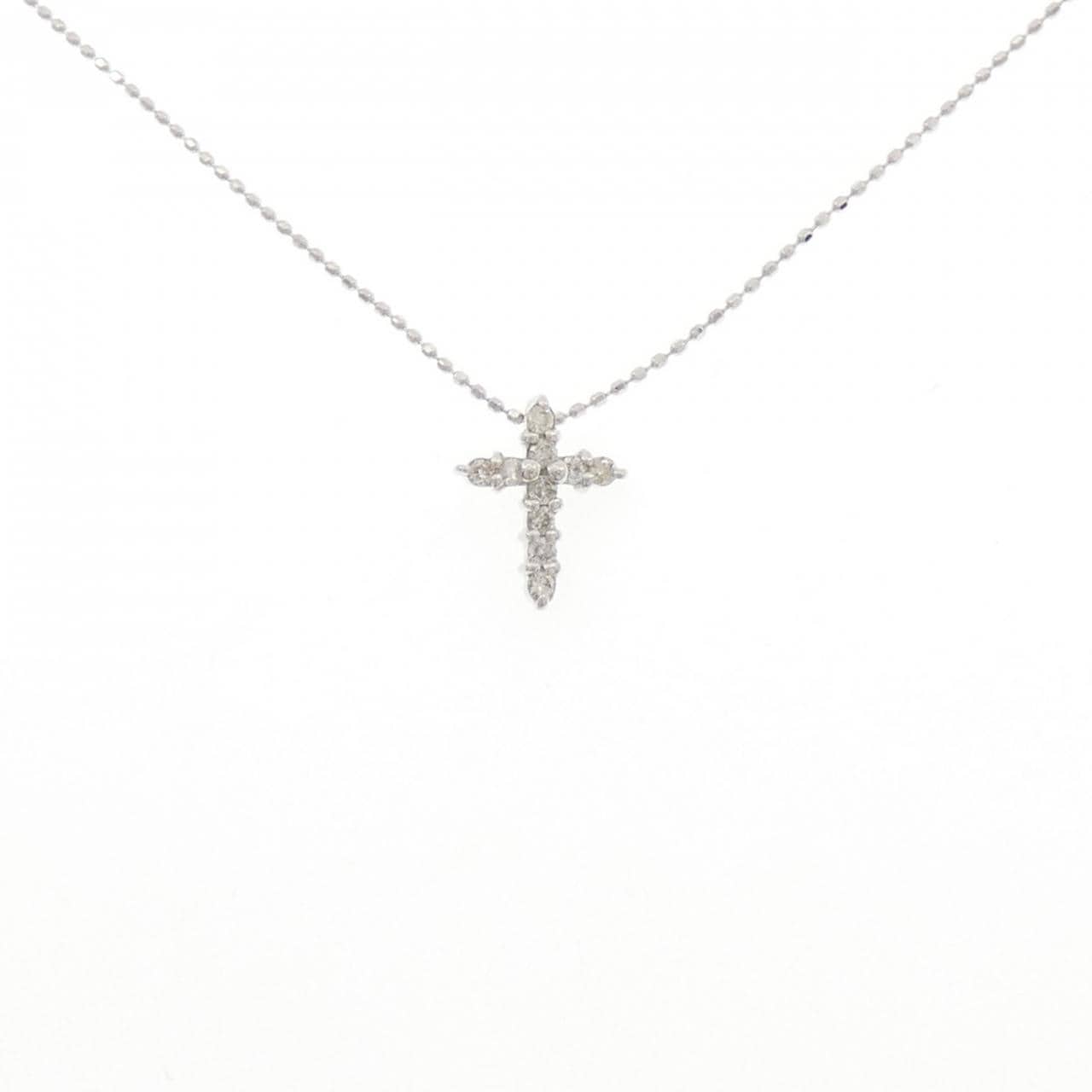 K18WG/750WG クロス ダイヤモンド ネックレス 0.15CT