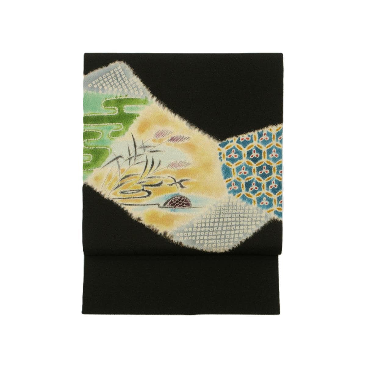 名古屋帯　ちりめん染帯　友禅金彩加工