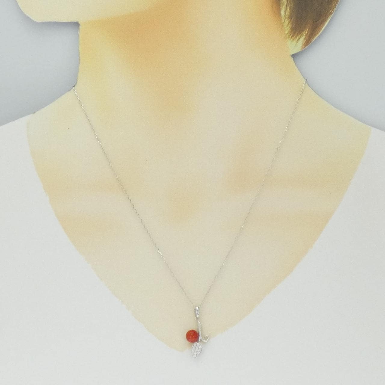 K18WG サンゴ ネックレス 6mm