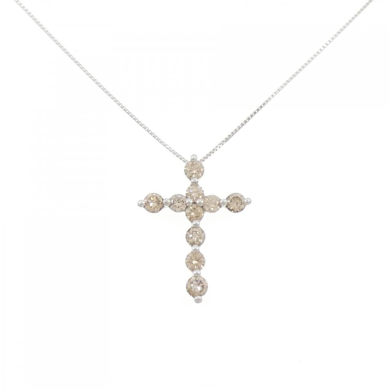 K18WG クロス ダイヤモンド ネックレス 2.24CT