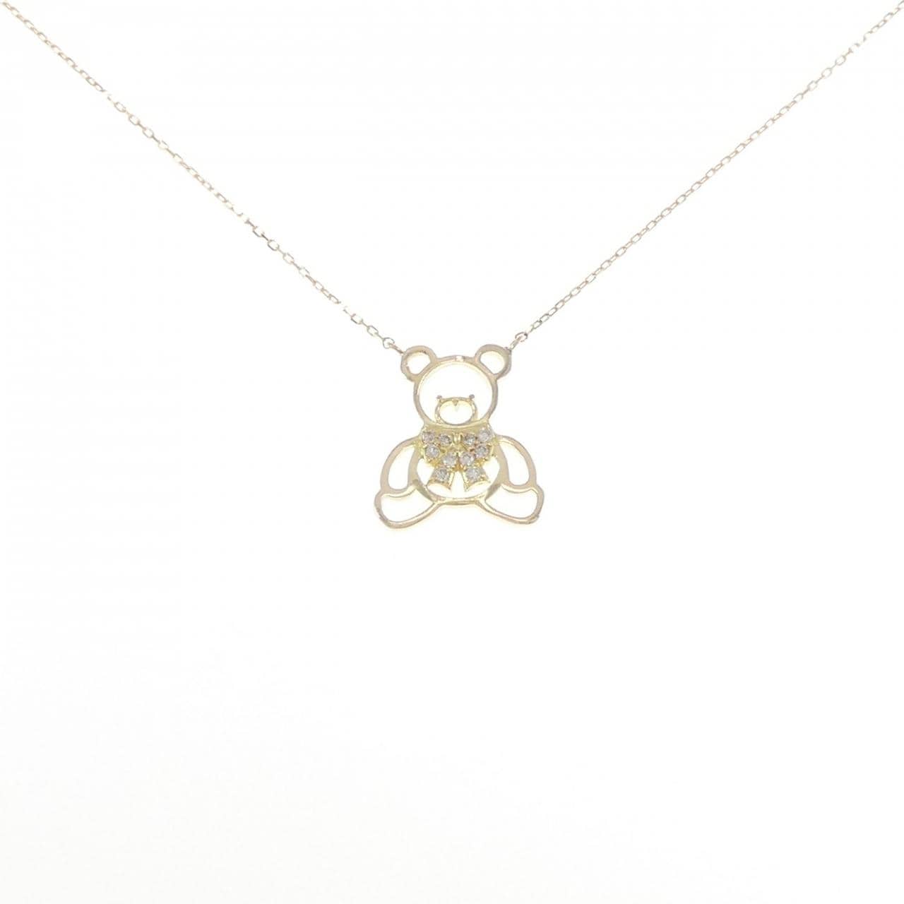 [BRAND NEW] K18YG Bear x Ribbon Diamond Necklace 0.05CT