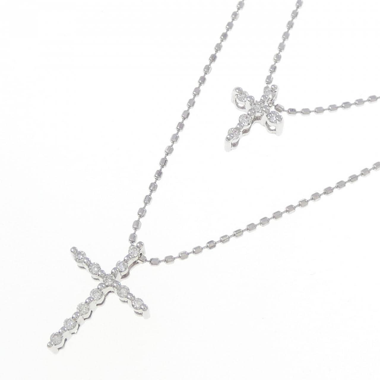 K18WG クロス ダイヤモンド ネックレス 0.05CT