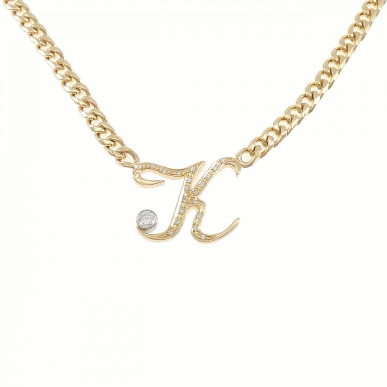 K18YG/PT900 イニシャルK ダイヤモンド ネックレス 0.27CT