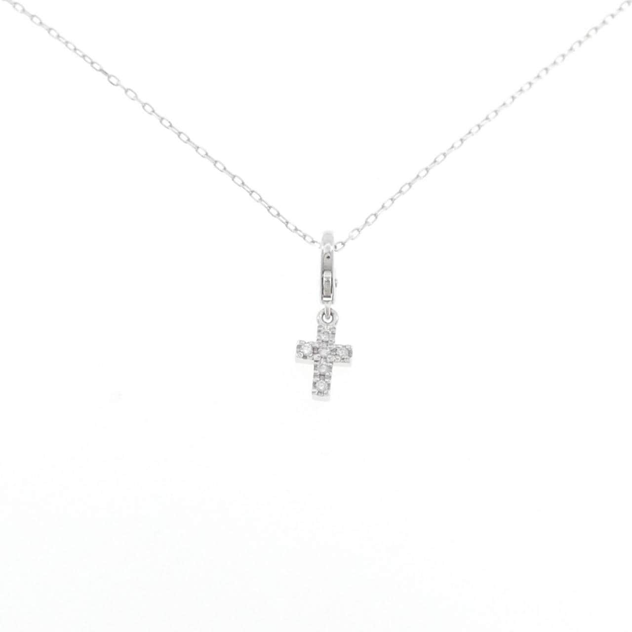 K18WG クロス ダイヤモンド ネックレス 0.06CT