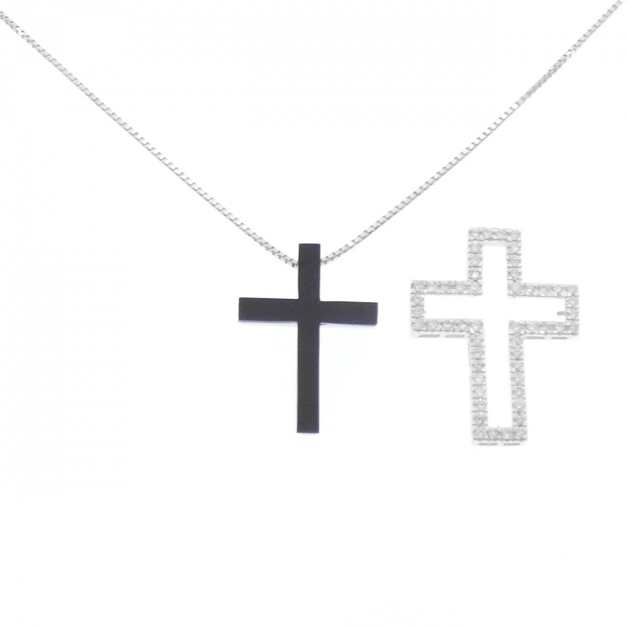 K18WG 2WAY クロス オニキス ネックレス