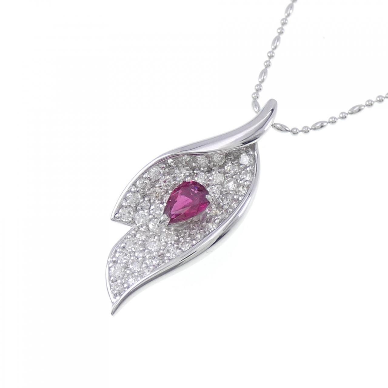 K18WG Leaf Ruby Necklace 0.50CT