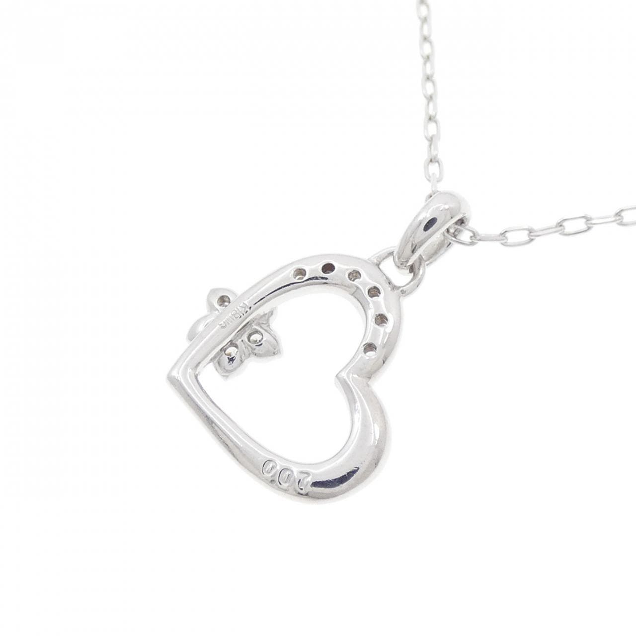 K18WG ハート×フラワー ダイヤモンド ネックレス 0.07CT
