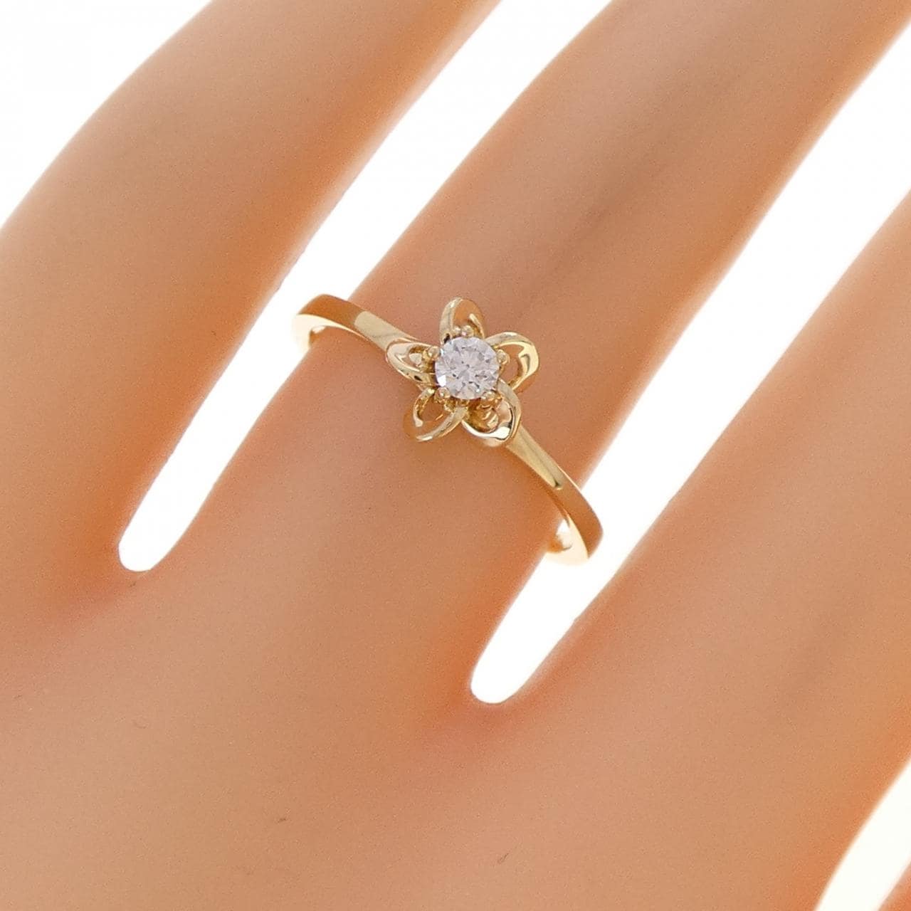 K18YG フラワー ダイヤモンド リング 0.093CT