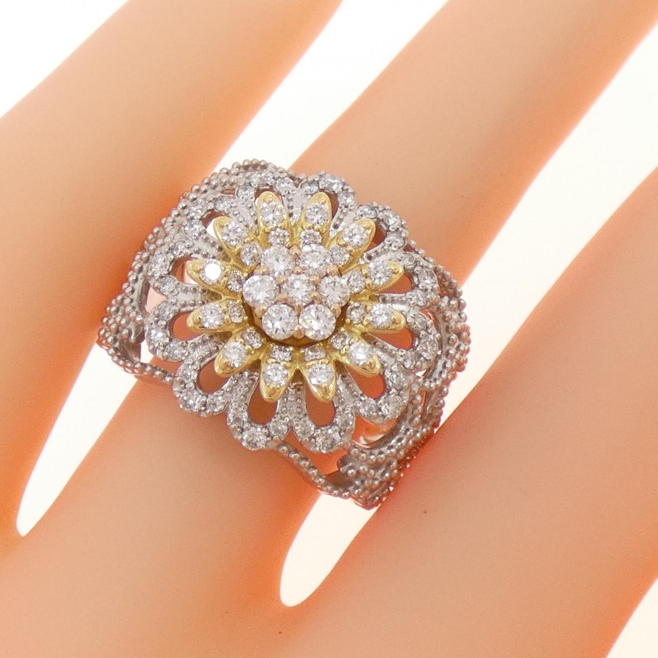 K18YG/PT900/K18PG花朵鑽石戒指0.70CT