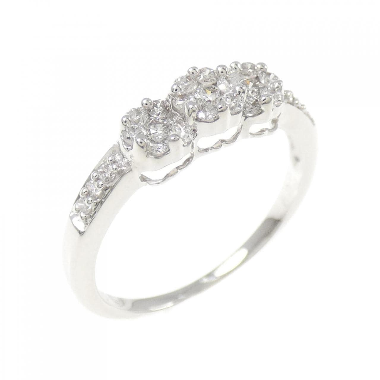 K18WG フラワー ダイヤモンド リング 0.25CT