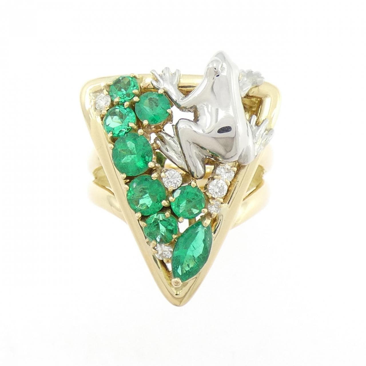 K18YG/PT900 Frog Emerald Ring 1.46CT