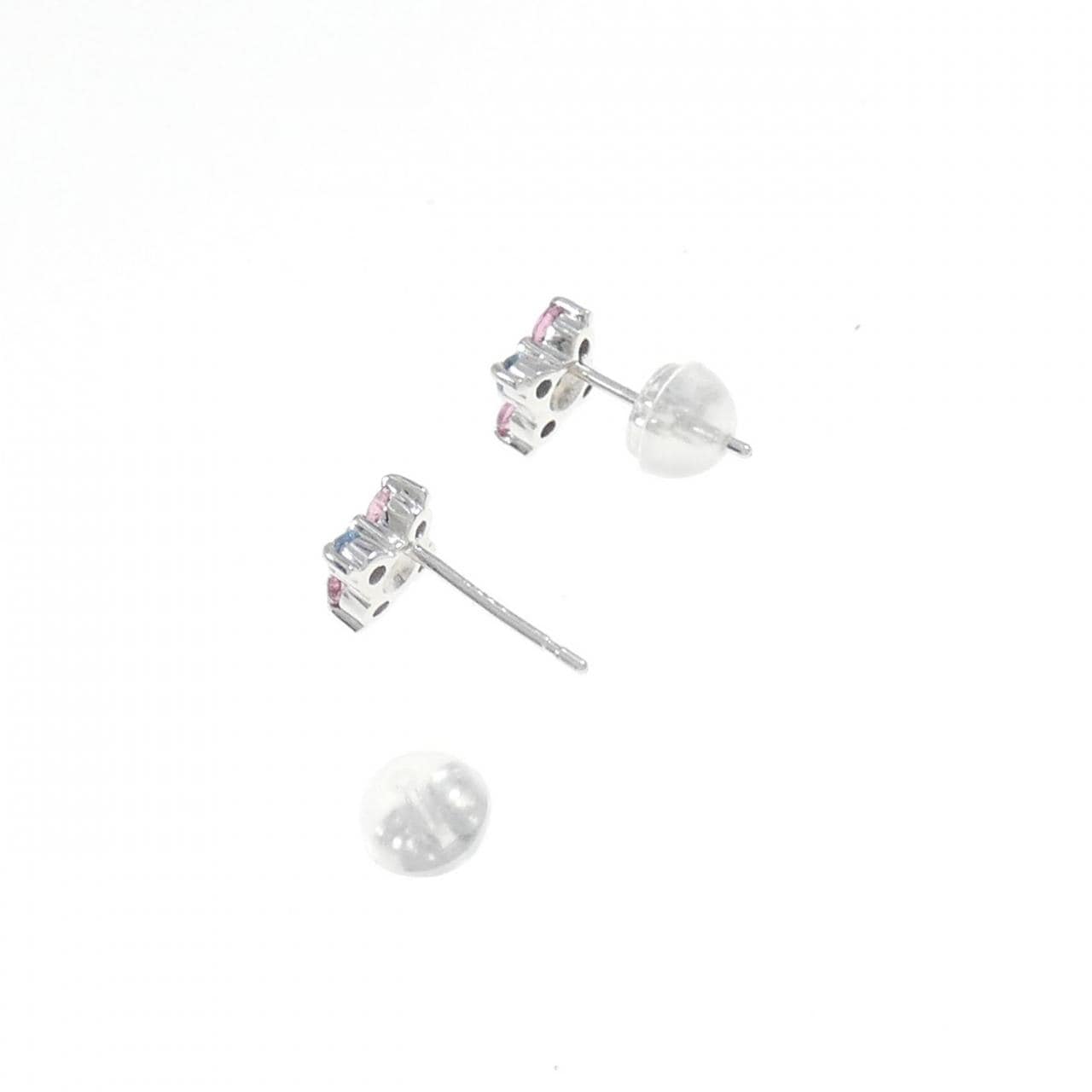 K18WG flower colored stone earrings
