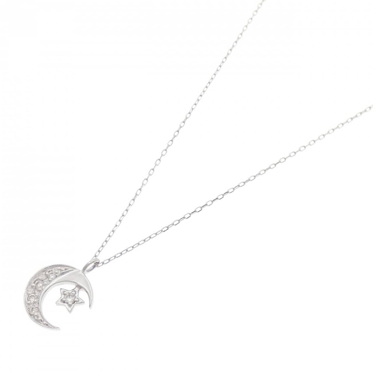 [BRAND NEW] PT900 Moon x Star Diamond Necklace 0.08CT