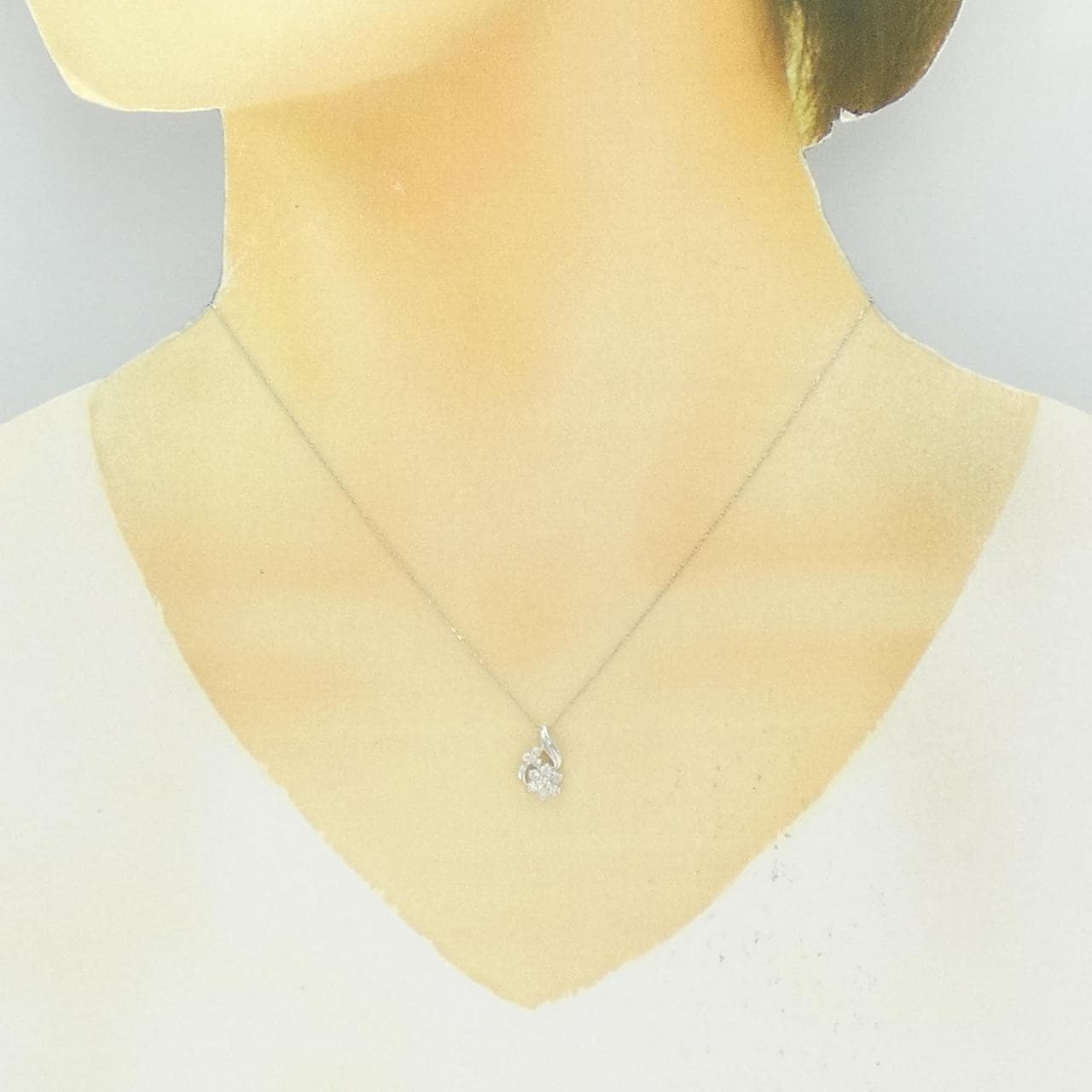 K18WG フラワー ダイヤモンド ネックレス 0.30CT