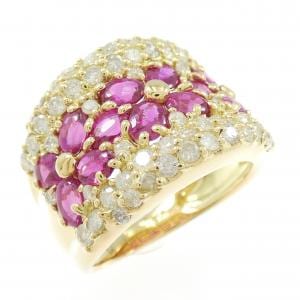 K18YG フラワー ルビー リング 2.87CT