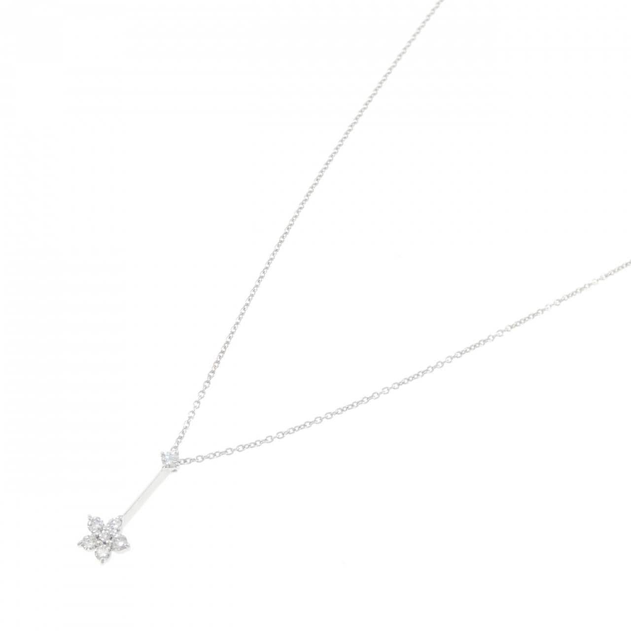 K18WG フラワー ダイヤモンド ネックレス 0.16CT