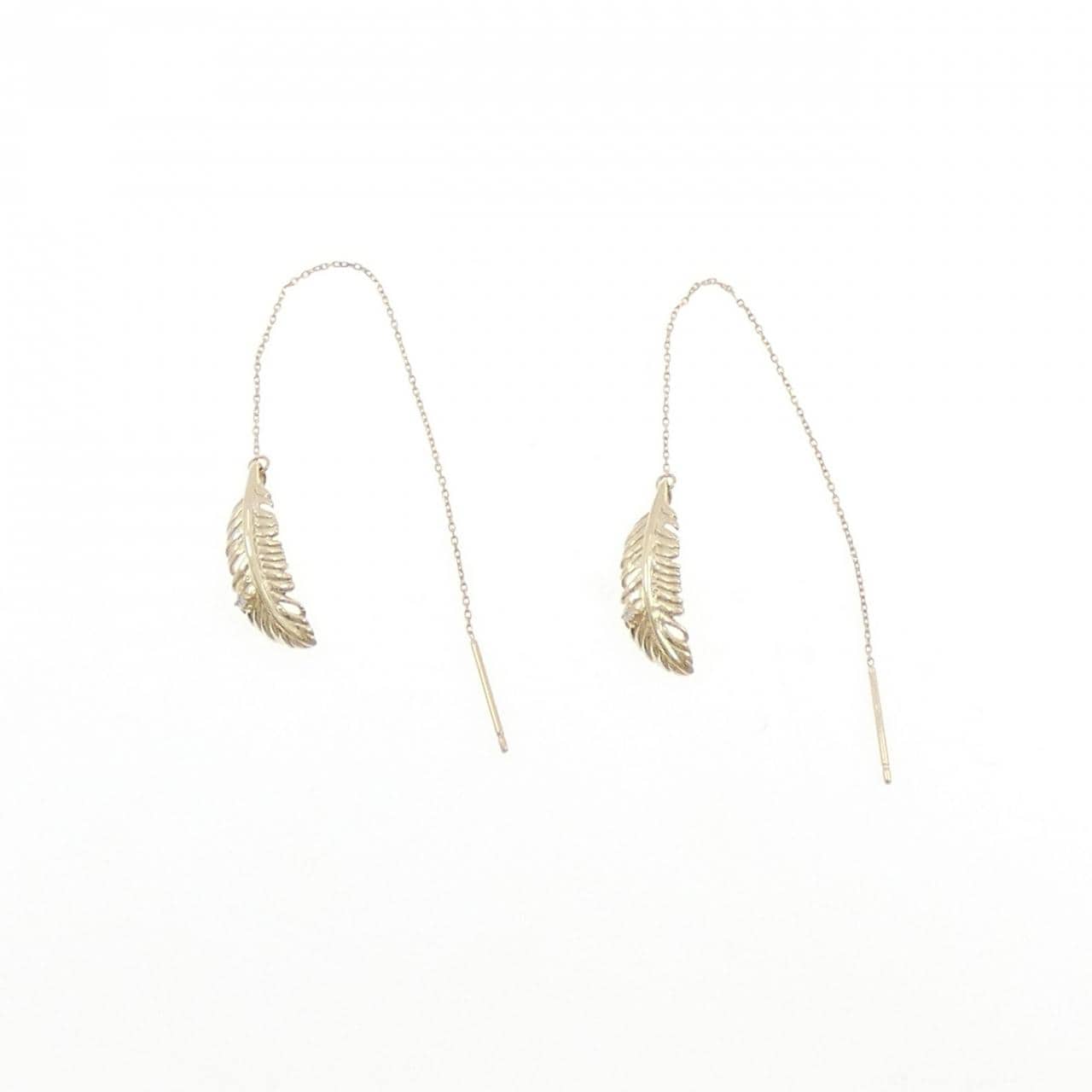 K10YG リーフ ダイヤモンド ピアス 0.010CT