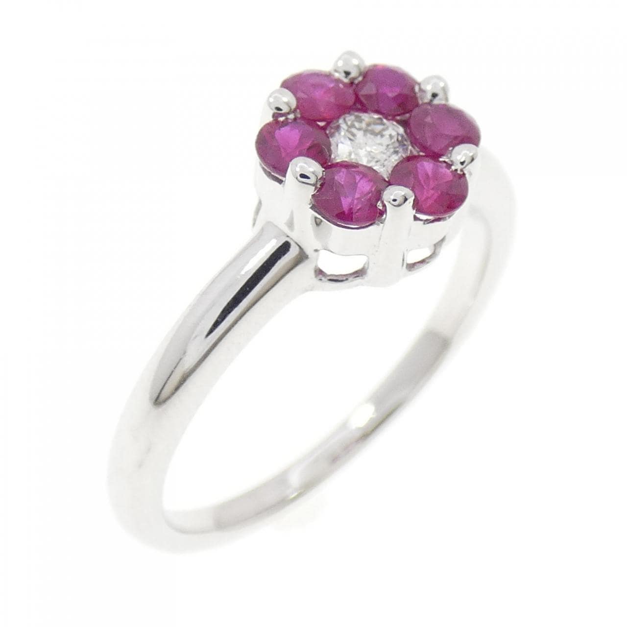 K18WG フラワー ルビー リング 0.60CT