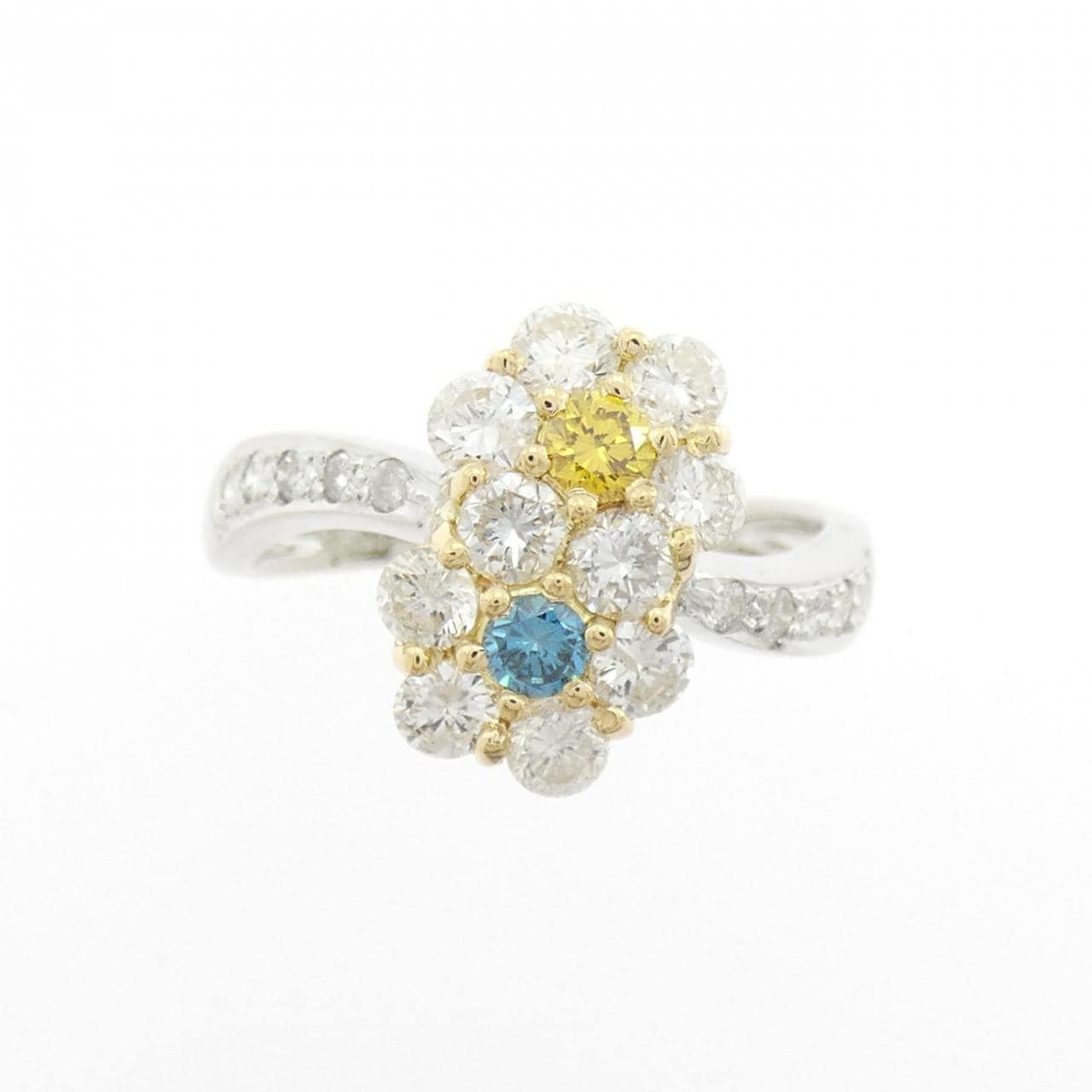PT900/K18YG フラワー ダイヤモンド リング 1.35CT